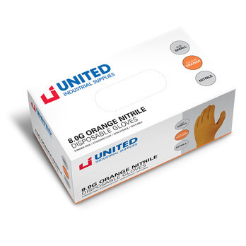 Small 8.0g United Orange Nitrile Textured Powder Free Gloves