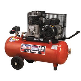 50L Belt Drive 2hp Compressor with Cast Cylinders c/w Wheels