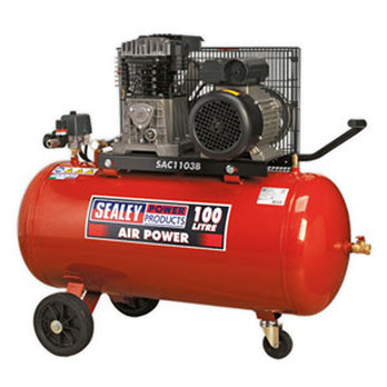 100L Belt Drive 3hp Compressor with Cast Cylinders c/w Wheel